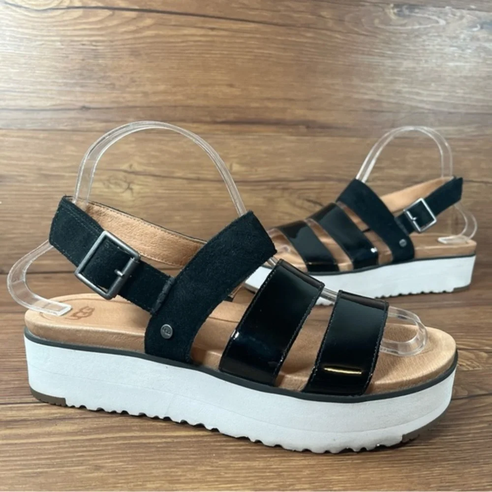 UGG Braelynn Black Patent Leather Platform Sandals Women’s Size 8 Shoes
